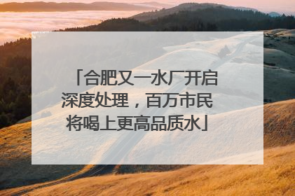 合肥又一水厂开启深度处理，百万市民将喝上更高品质水